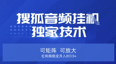 【搜狐音频挂G】独家技术，可矩阵可放大，红利期稳定月入8k【揭秘】-资源鲟