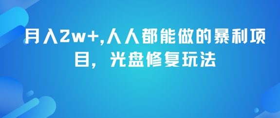 月入2w+，人人都能做的暴利项目，光盘修复玩法-资源鲟