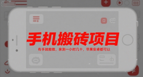 手机搬砖项目，有手就能做，亲测一小时几十，苹果安卓都可以-资源鲟