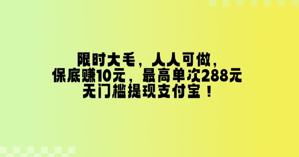 限时大毛，人人可做，保底挣10元，最高单次288元，无门槛提现支付宝！-资源鲟