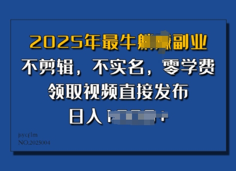​2025年最牛副业，不剪辑，不实名，零学费，零粉可做，领取视频直接发布，有播放就有收益-资源鲟