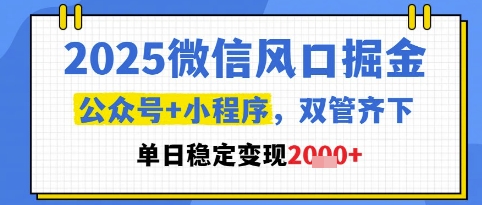 2025微信风口掘金，公众号+小程序双管齐下，单日稳定变现1k+【揭秘】-资源鲟