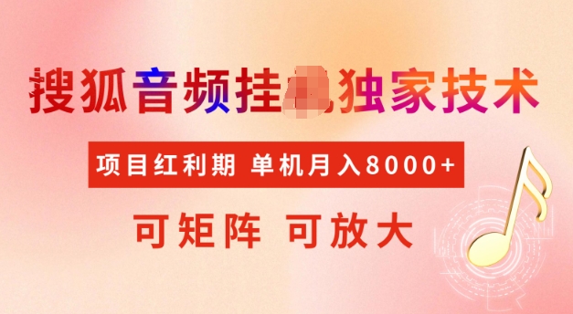 首发搜狐音频挂JI，项目红利期，可矩阵可放大，稳定月入5k【揭秘】-资源鲟