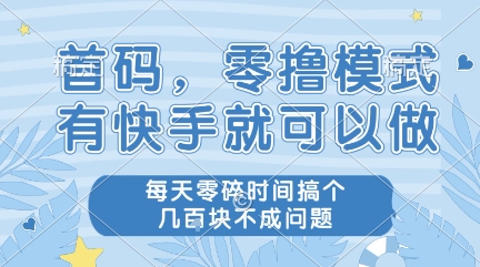 首码，零撸模式，有快手就可以做，每天零碎时间搞个几张不成问题【揭秘】-资源鲟