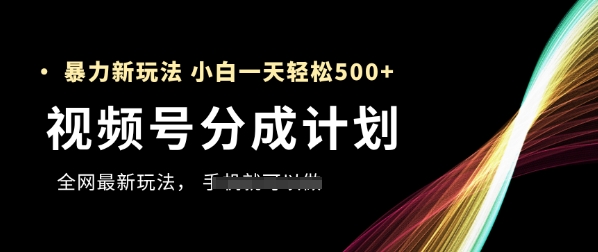 视频号分成计划，全网最暴力玩法，新手一天也能轻松5张+-资源鲟