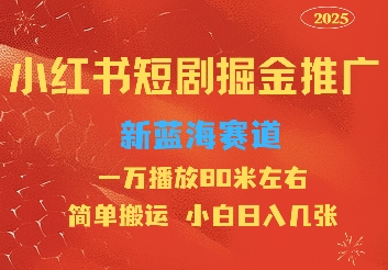 小红书短剧推广，蓝海新赛道，一万播放80元左右，简单搬运适合小白日入几张-资源鲟