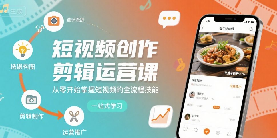 短视频创作剪辑运营课，从零开始掌握短视频的全流程技能-资源鲟