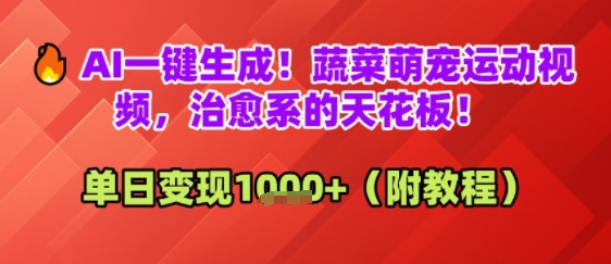 AI一键生成！蔬菜萌宠运动视频，治愈系的天花板！单日变现多张-资源鲟