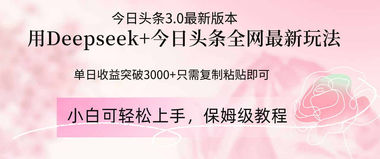 （14452期）Deepseek结合今日头条全网最新玩法，单日收益突破3000+，只需要简单的…-资源鲟