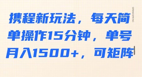 携程新玩法，每天简单操作15分钟，单号月入1500+，可矩阵-资源鲟