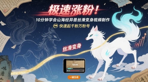 极速涨粉！10分钟学会山海经异兽丝滑变身视频制作，快速起千粉万粉号-资源鲟