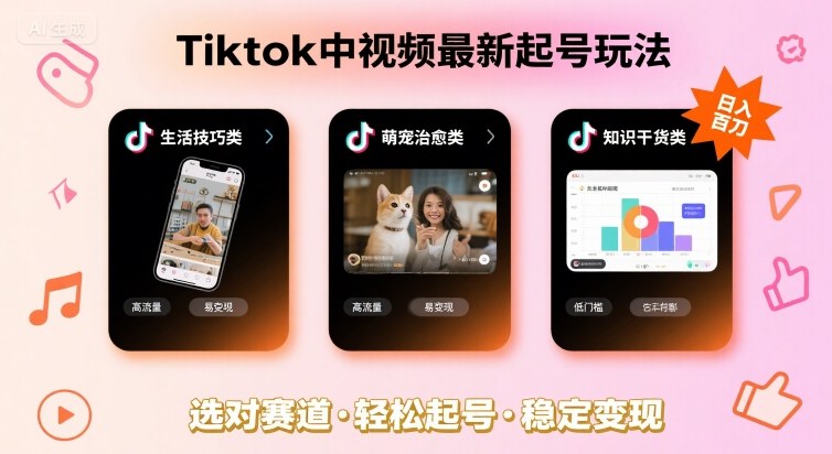 Tiktok中视频最新起号玩法，想要日入百刀，做好这几个赛道就可以了-资源鲟