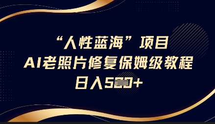 人性蓝海AI老照片修复项目保姆级教程，长期复购，轻松日入5张-资源鲟
