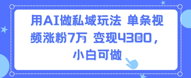 用AI做私域玩法，单条视频涨粉7W变现4.3k，小白可做-资源鲟