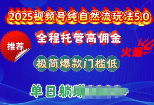 2025视频号纯自然流玩法5.0，全程托管高佣金，极简爆款门槛低，单日收益多张【揭秘】-资源鲟