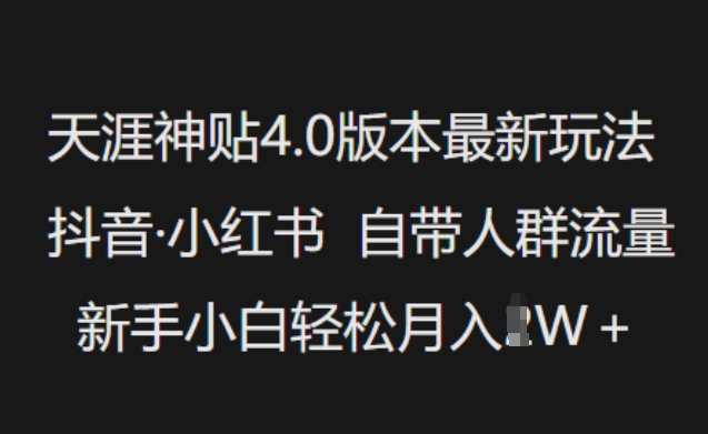 天涯神贴4.0版本最新玩法，抖音·小红书自带人群流量，新手小白轻松月入过W-资源鲟