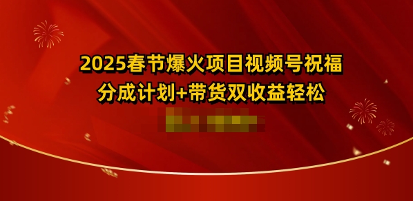 2025春节爆火项目视频号祝福，分成计划+带货双收益，轻松日入多张-资源鲟