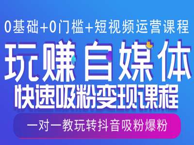 0基础+0门槛+短视频运营课程，玩赚自媒体快速吸粉变现课程，一对一教玩转抖音吸粉爆粉-资源鲟