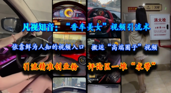 凡视知音：“香车美女”视频引流术，依靠鲜为人知的视频入口，搬运“高端圈子”视频，引流精准创业粉，评论区一堆“求带”-资源鲟