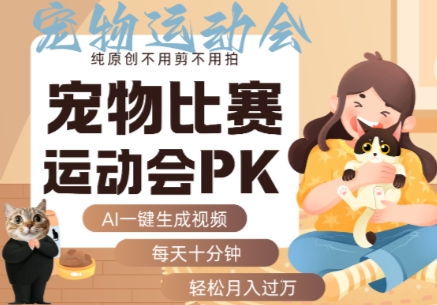 AI一键生成宠物比赛运动会PK视频，纯原创不用剪不用拍，每天十分钟，轻松月入过1W+-资源鲟