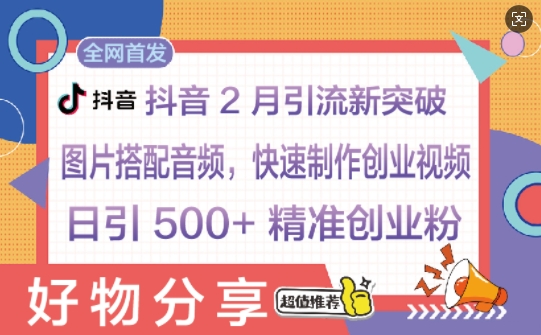 抖音2月引流新突破：图片搭配音频，快速制作创业视频，日引 500+ 精准创业粉-资源鲟
