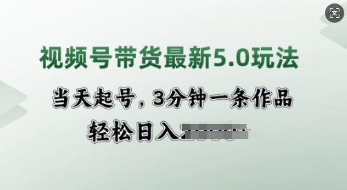 视频号带货最新5.0玩法，当天起号，3分钟一条作品，轻松日入多张-资源鲟