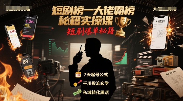 短剧榜一大佬霸榜秘籍实操课，短剧爆单秘籍-资源鲟