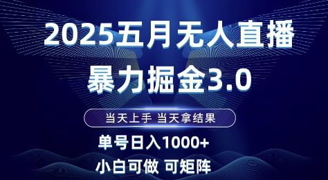 2025五月无人直播暴力掘金3.0，当天上手，当天拿结果，单号日入1k+小白可做可矩阵【揭秘】-资源鲟