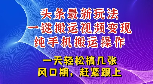 今日头条最新玩法，一键搬运视频也能轻松变现，随随便便就爆百W流量，新风口新玩法-资源鲟