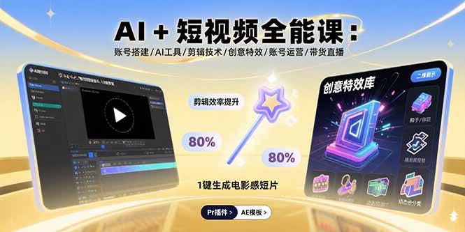 （15862期）AI+短视频全能课：账号搭建/AI工具/剪辑技术/创意特效/账号运营/带货直播-资源鲟