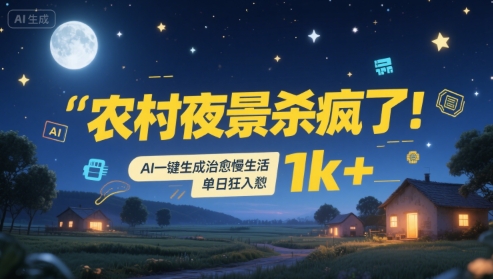 农村夜景杀疯了！AI一键生成治愈系慢生活，单日狂入1k+-资源鲟
