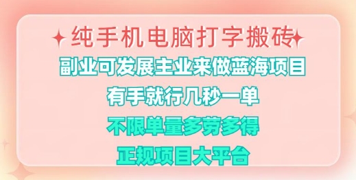 纯手机电脑打字搬砖，有手就行，几秒一单，多劳多得，正规项目大平台【揭秘】-资源鲟