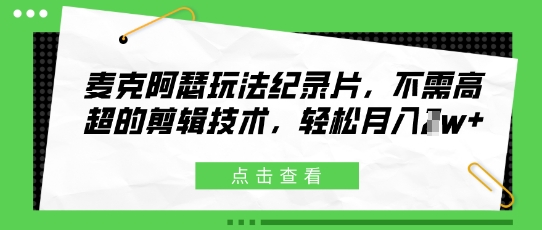 麦克阿瑟玩法纪录片，不需高超的剪辑技术，轻松月入1w+-资源鲟