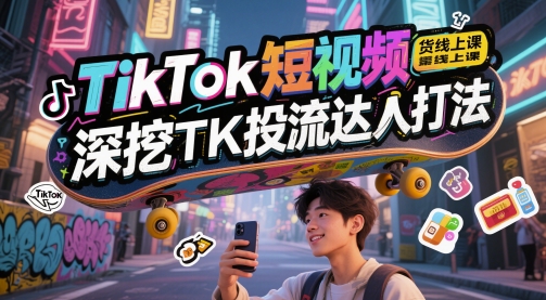 TikTok短视频带货线上课，深挖TK投流达人打法-资源鲟
