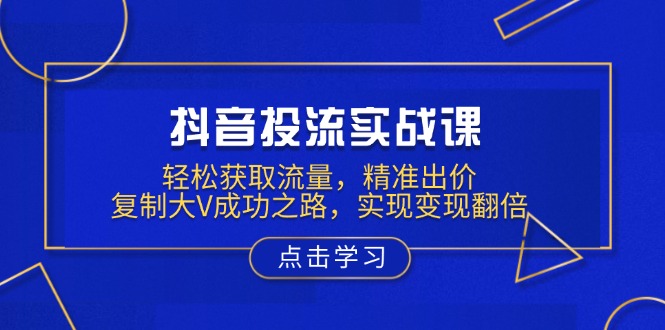 （13954期）抖音投流实战课，轻松获取流量，精准出价，复制大V成功之路，实现变现翻倍-资源鲟