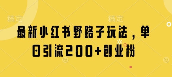 最新小红书野路子玩法，单日引流200+创业粉-资源鲟
