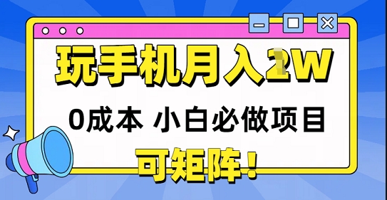 0成本小白必做项目，可矩阵，玩玩手机月入1w+-资源鲟