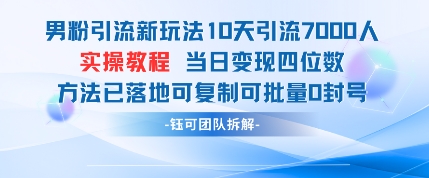 男粉引流新玩法10天引流7000人当日变现四位数可复制可批量0封号-资源鲟