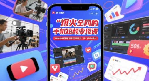 爆火全网的手机短视频变现课，0基础教你拍摄剪辑涨粉运营变现，用一部手机挣钱-资源鲟