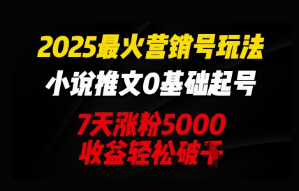 2025最火营销号玩法：小说推文0基础起号，7天涨粉5000，收益轻松破k-资源鲟