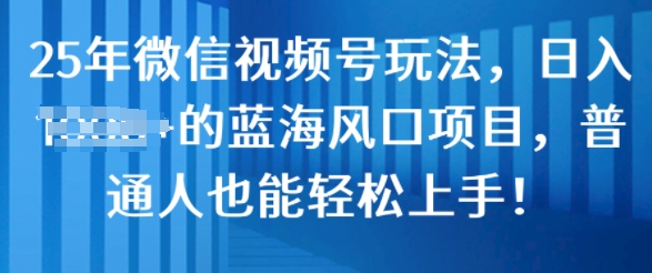 25年微信视频号玩法，日入几张的蓝海风口项目，普通人也能轻松上手!-资源鲟