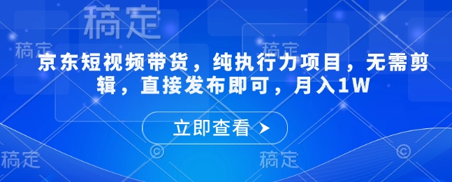 京东短视频带货，纯执行力项目，无需剪辑，直接发布即可，月入1W-资源鲟