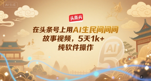 在头条号上用AI生民间故事视频，5天1k+，纯软件操作-资源鲟