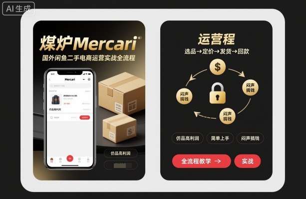 煤炉Mercari国外闲鱼二手电商运营实战全流程，仿品高利润，简单上手，闷声搞钱-资源鲟