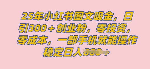 2025年小红书创业粉图文自热教程，日+300创业粉，单日变现多张，无脑操作，宝妈，小白抓紧冲-资源鲟