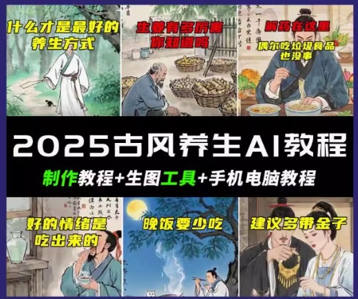 抖音AI古风养生视频教程，日入五张，轻松涨粉 10W+-资源鲟