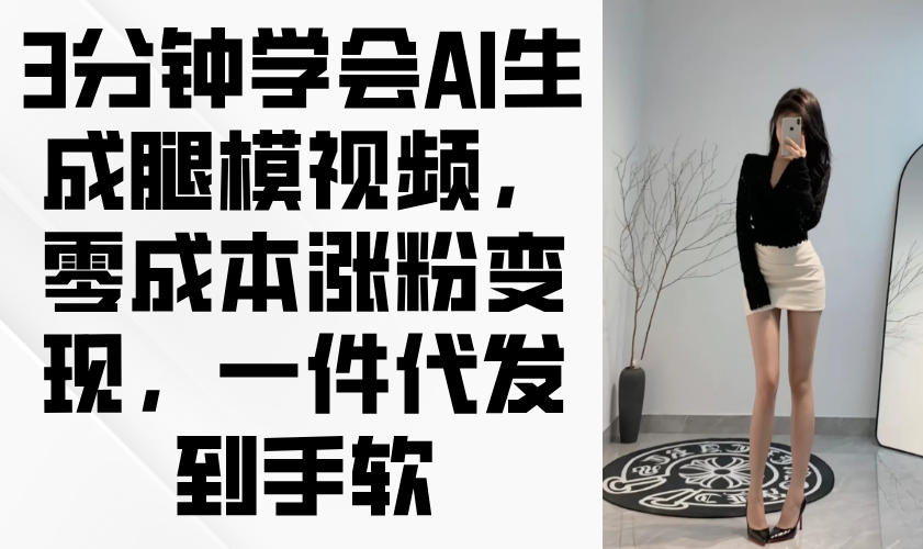 （14537期）3分钟学会AI生成腿模视频，零成本涨粉变现，一件代发到手软-资源鲟