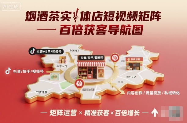 烟酒茶实体店短视频矩阵百倍获客导航图-资源鲟