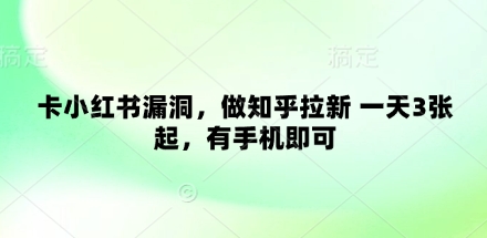 卡小红书漏洞，做知乎拉新 一天3张起，有手机即可-资源鲟