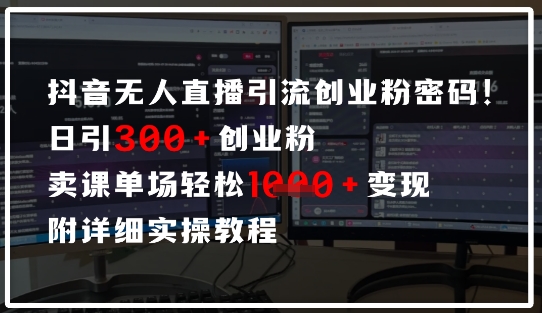 抖音无人直播引流密码，日引300+创业粉，单场轻松1k+变现，附详细实操教程-资源鲟